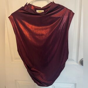 Maeve Anthropologie maroon shine mock tank top size Large
